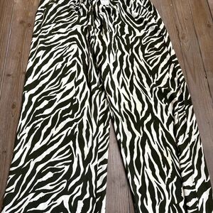 Fashion Nova Zebra Print Pants - Green and White